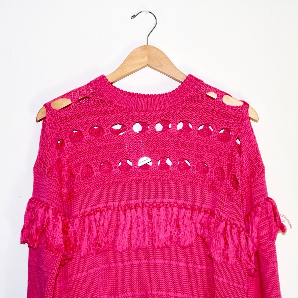 Jonathan Simkhai Chunky Tassel Sweater in Hot Pink - Picture 4 of 10